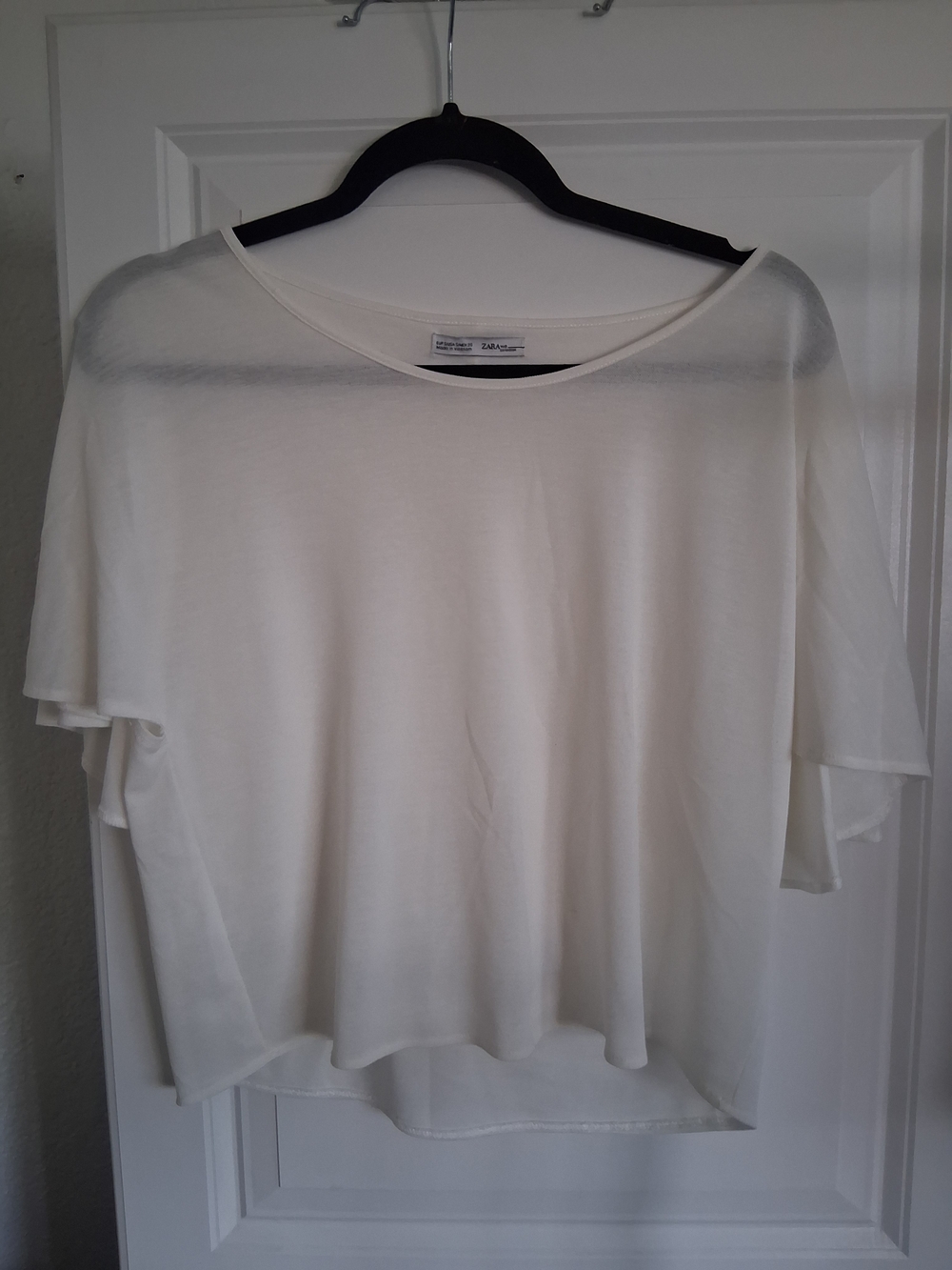 Zara White Boatneck Flutter Sleeve Top